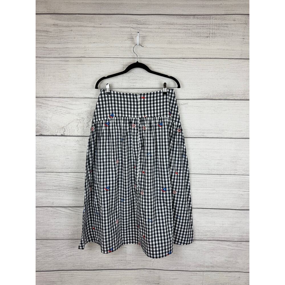 Free Assembly Women's Nautical Navy Embroidered Gingham Midi Skirt Size 6 - Picture 8 of 9